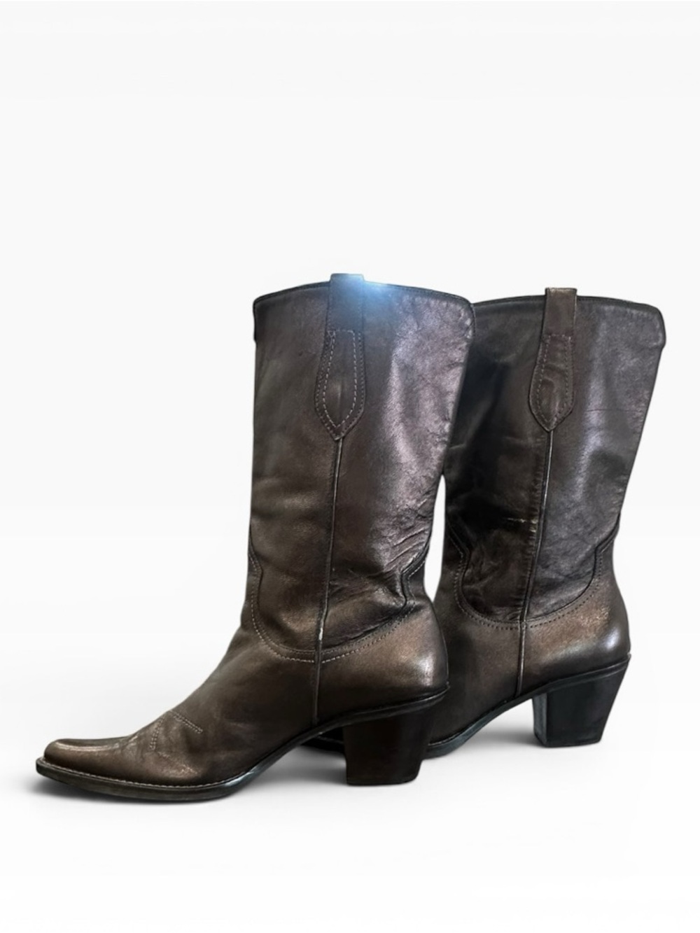 Franco Sarto Western Boots Pointed Toe Leather Cowgirl Cowboy Bronze Metallic 8